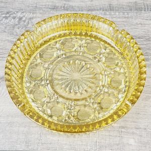 Windsor Amber Glass 6" Ashtray Cane & Button Design Vintage